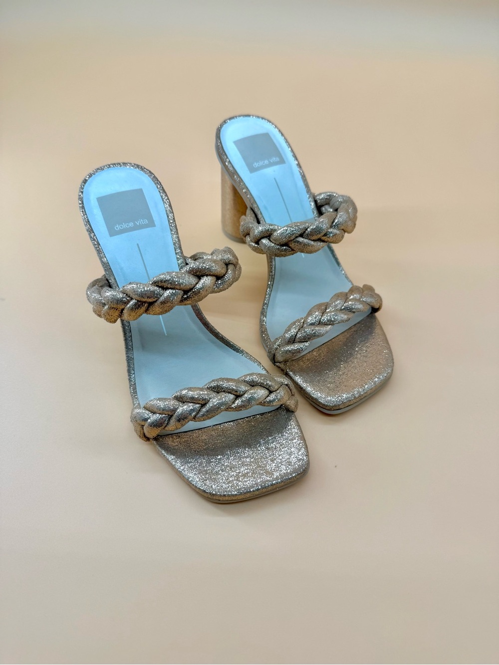 Dolce Vita Glitter Gold Braided Double-Strap Heels